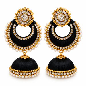 11 Black & Gold Stone-Studded Jhumka Earrings