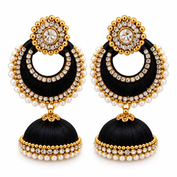 11 Black & Gold Stone-Studded Jhumka Earrings