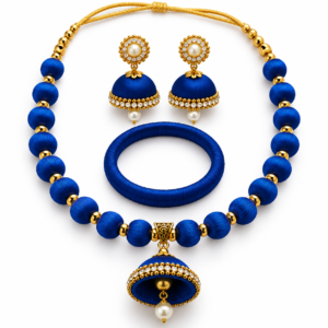 Royal Blue Silk Thread Jewelry Set with Necklace, Earrings & Bangle