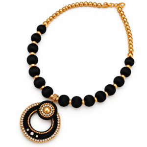 2 Black & Gold Beaded Statement Necklace