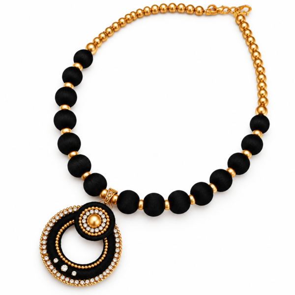 2 Black & Gold Beaded Statement Necklace