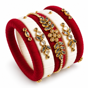 4 Maroon & Ivory Designer Stone Work Bangles Set