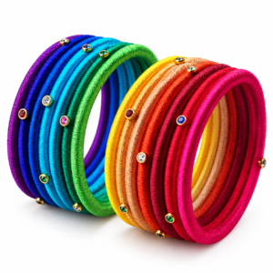 5 Multicolor Silk Thread Bangles Set with Stone Details