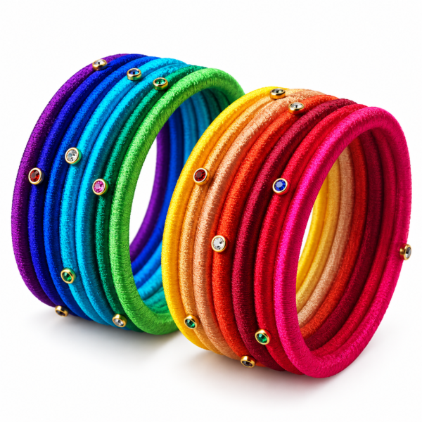 5 Multicolor Silk Thread Bangles Set with Stone Details