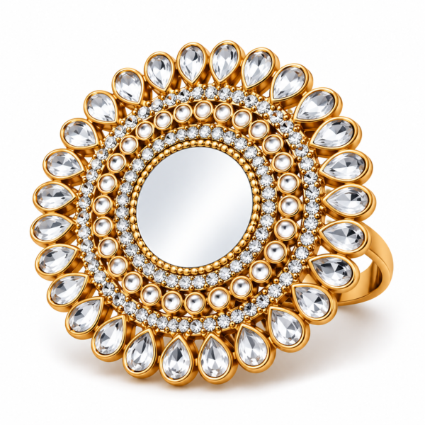 Golden Kundan Statement Ring with Crystal Stones
