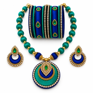 Teal Green & Royal Blue Traditional Jewelry Set with Bangles