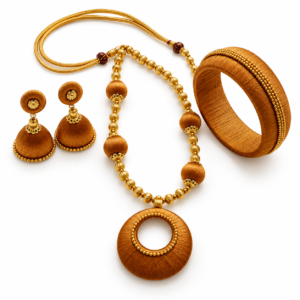 8 Golden Brown Silk Thread Necklace Set with Jhumka Earrings & Bangle